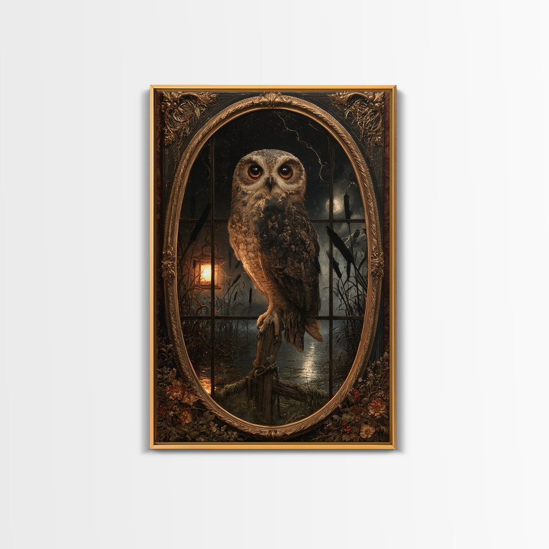 The Owl-Faced Omen, Macabre Victorian Decor, Vertical Wall Art, Canvas Print, Gothic Wall Decor, Halloween Portrait Art, Dark Fantasy Art