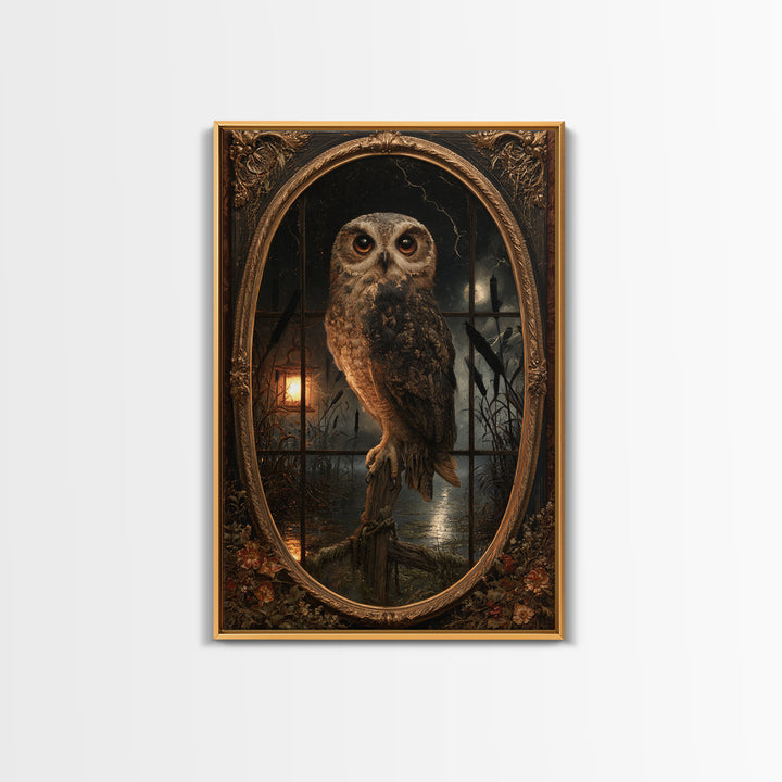 The Owl-Faced Omen, Macabre Victorian Decor, Vertical Wall Art, Canvas Print, Gothic Wall Decor, Halloween Portrait Art, Dark Fantasy Art
