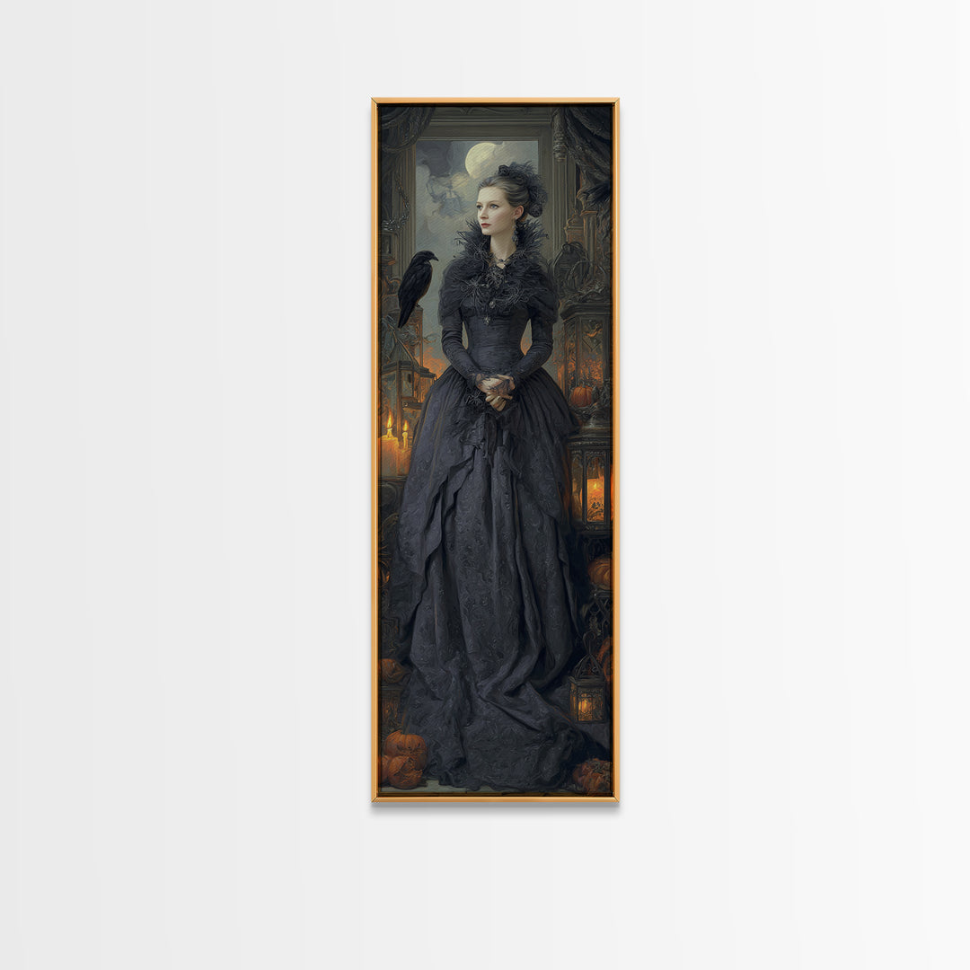 The Spider Queen, Macabre Victorian Decor, Tall Narrow Wall Art, Framed Canvas Print, Gothic Wall Decor, Halloween Portrait Art