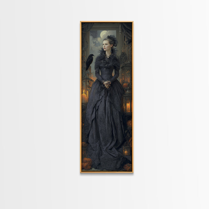 The Spider Queen, Macabre Victorian Decor, Tall Narrow Wall Art, Framed Canvas Print, Gothic Wall Decor, Halloween Portrait Art