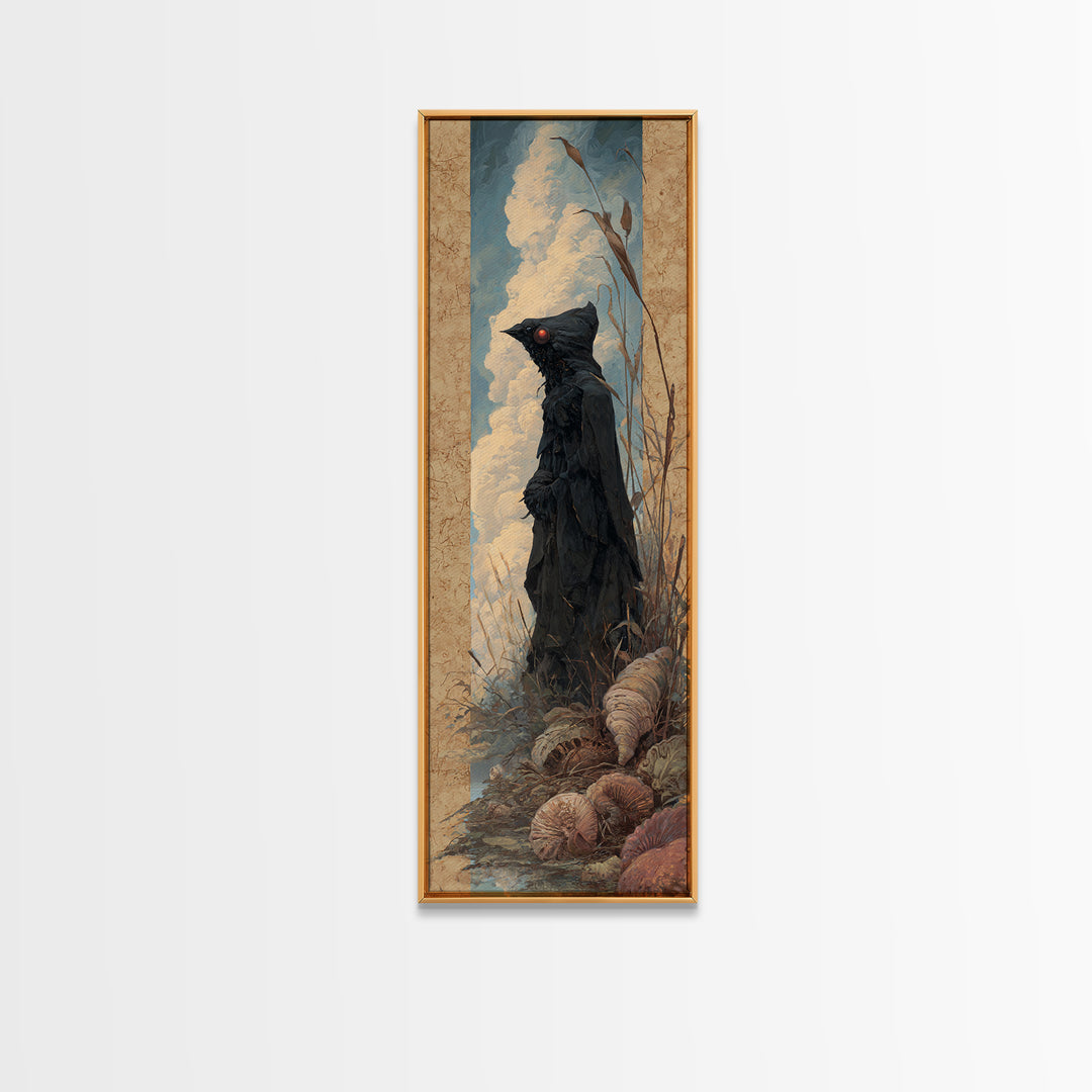The Red-Eyed Moth Creature, Dark Academia Wall Art, Tall Narrow Wall Art, Canvas Print, Gothic Wall Decor, Halloween Portrait Art