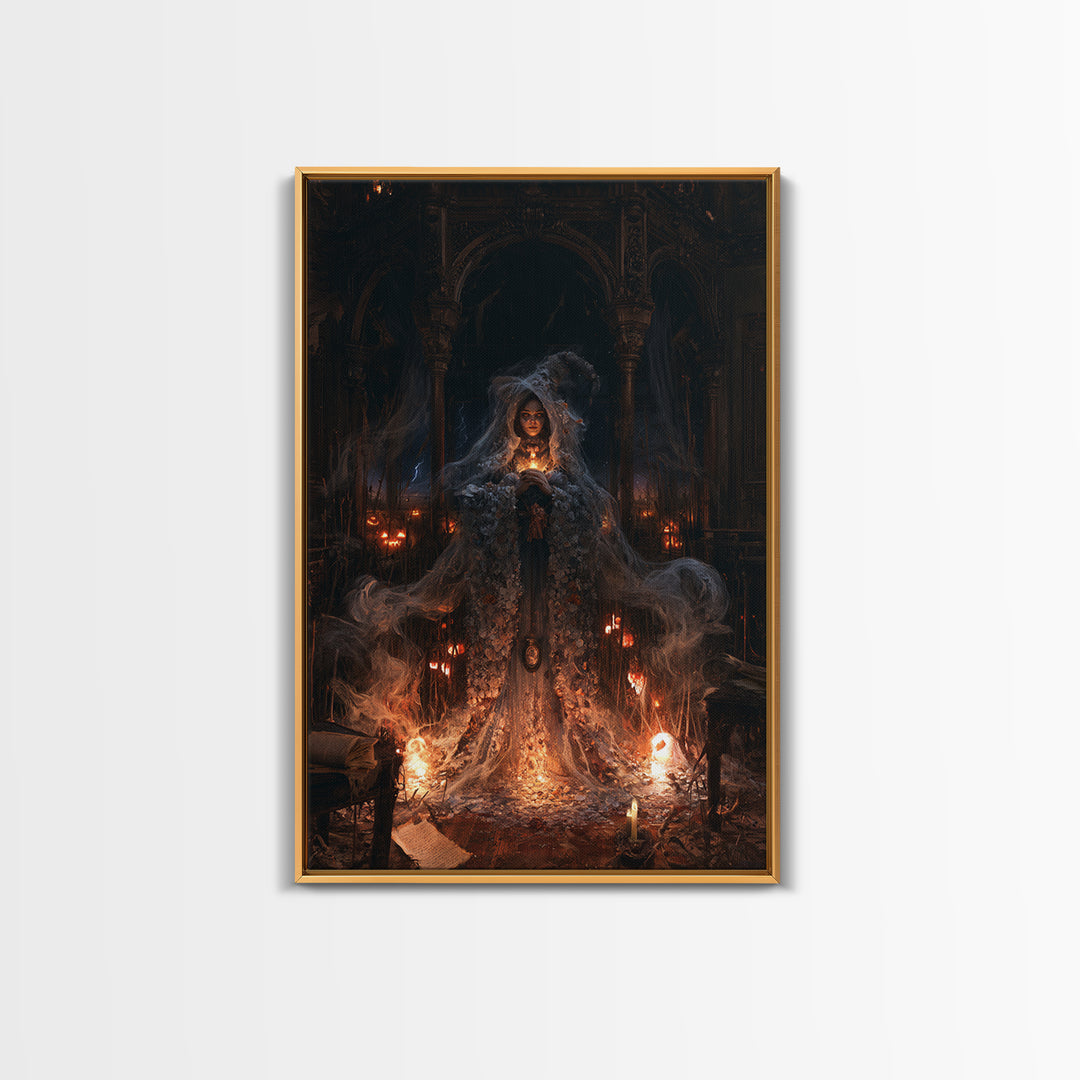 The Salt-Marsh Witch, Victorian Horror Portrait, Vertical Wall Art, Framed Canvas Print, Gothic Wall Decor, Halloween Portrait Art