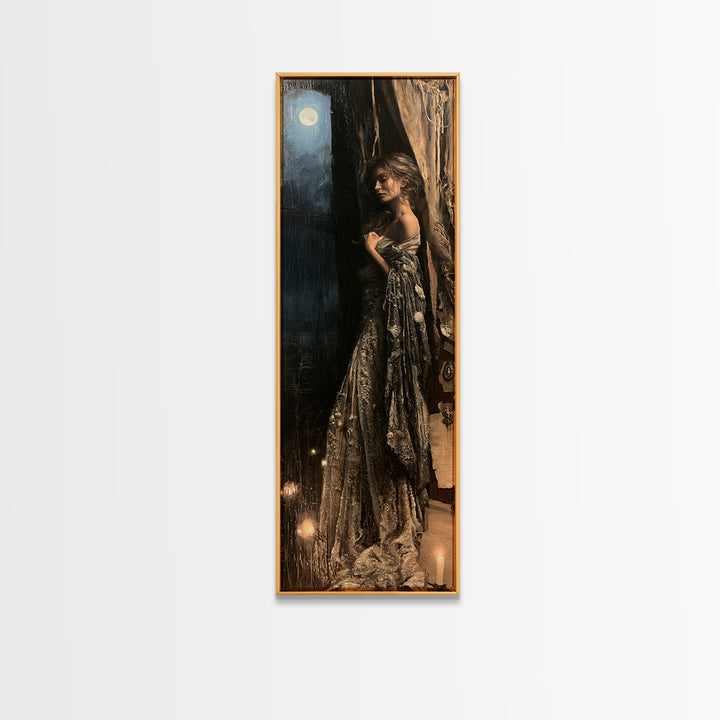 The Salt-Marsh Witch, Victorian Horror Portrait, Tall Narrow Wall Art, Canvas Print, Gothic Wall Decor, Halloween Portrait Art