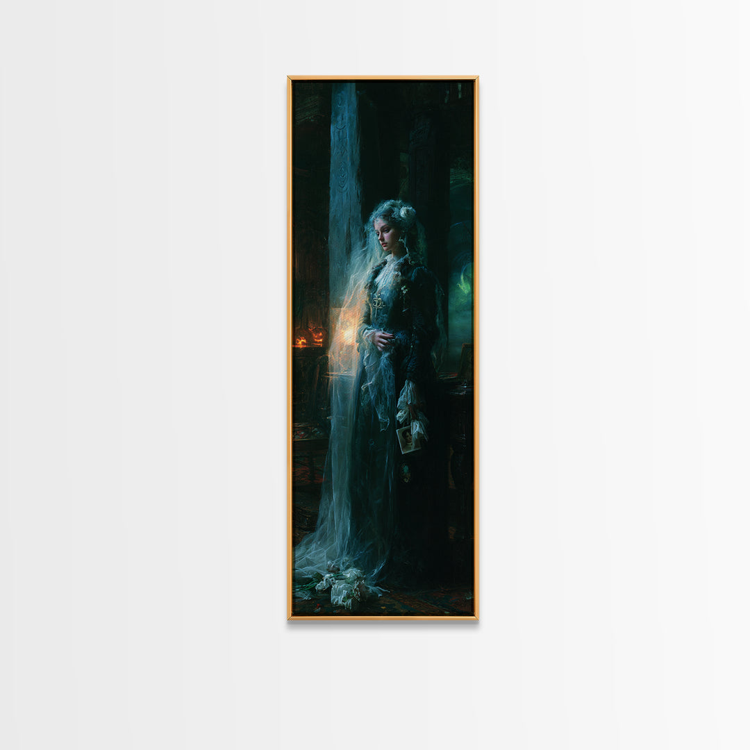 The Stone-Circle Spirit, Antique Gothic Portrait, Tall Narrow Wall Art, Canvas Print, Gothic Wall Decor, Halloween Portrait Art