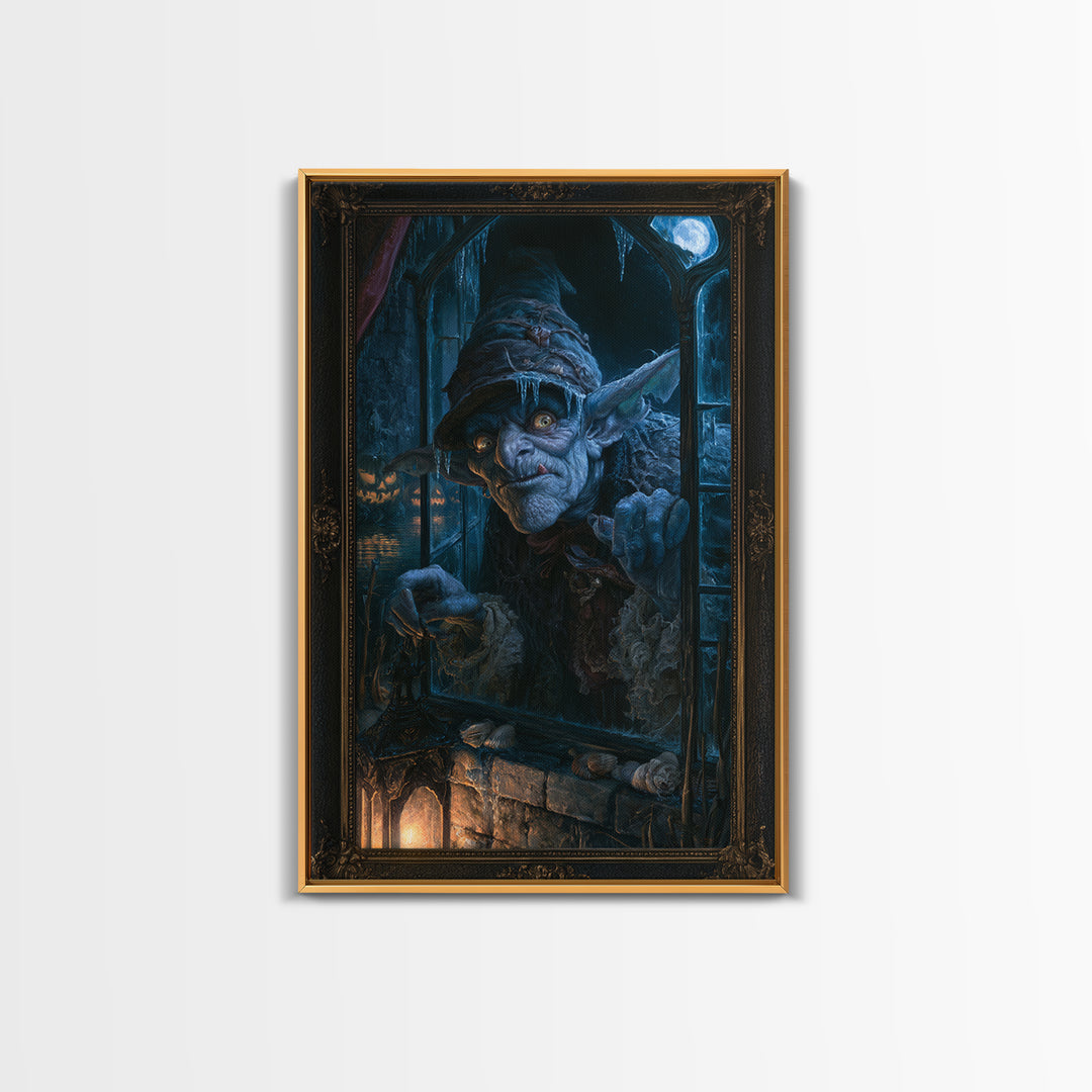 The Frost Goblin, Macabre Victorian Decor, Vertical Wall Art, Framed Canvas Print, Gothic Wall Decor, Halloween Portrait Art