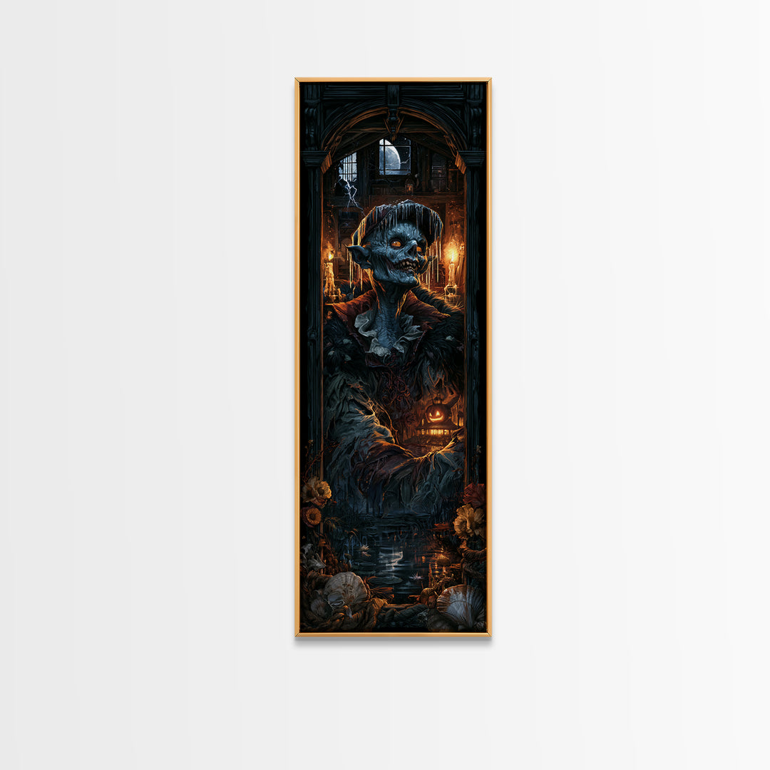 The Frost Goblin, Antique Gothic Portrait, Tall Narrow Wall Art, Framed Canvas Print, Gothic Wall Decor, Halloween Portrait Art