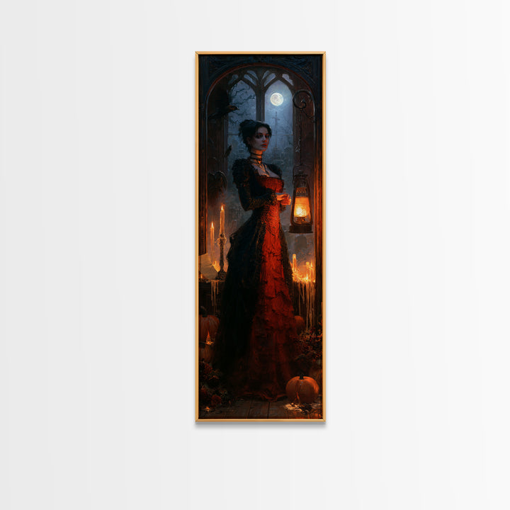 The Crossroads Spirit, Antique Gothic Portrait, Tall Narrow Wall Art, Canvas Print, Gothic Wall Decor, Halloween Portrait Art