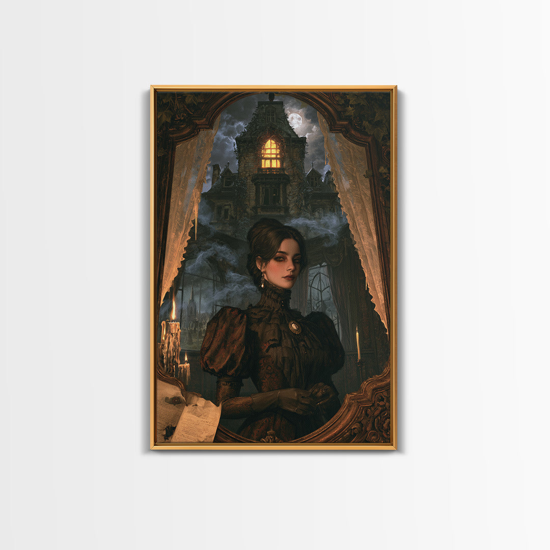 The Haunted Manor, Victorian Gothic Art, Vertical Wall Art, Canvas Print, Gothic Wall Decor, Halloween Portrait Art, Seasonal Home Decor