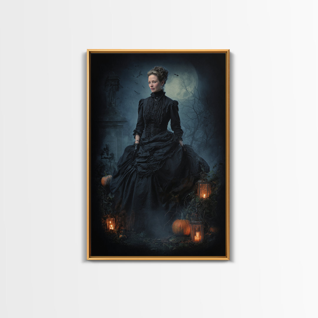 The Moonlit Cemetery, Victorian Gothic Art, Vertical Wall Art, Framed Canvas Print, Gothic Wall Decor, Halloween Portrait Art