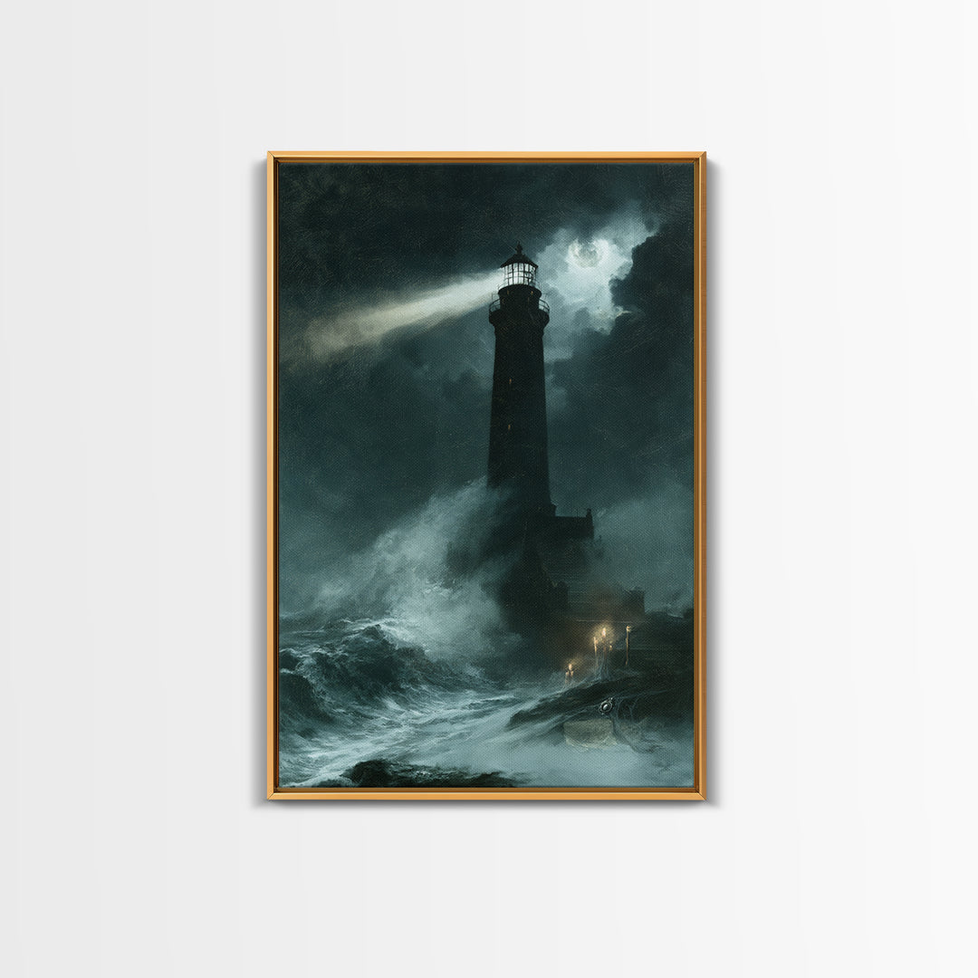 The Cursed Lighthouse, Macabre Victorian Decor, Vertical Wall Art, Framed Canvas Print, Gothic Wall Decor, Halloween Portrait Art