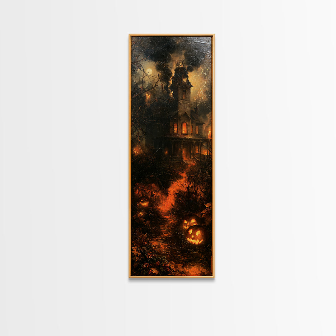 The Possessed Farmhouse, Antique Gothic Portrait, Tall Narrow Wall Art, Canvas Print, Gothic Wall Decor, Halloween Portrait Art