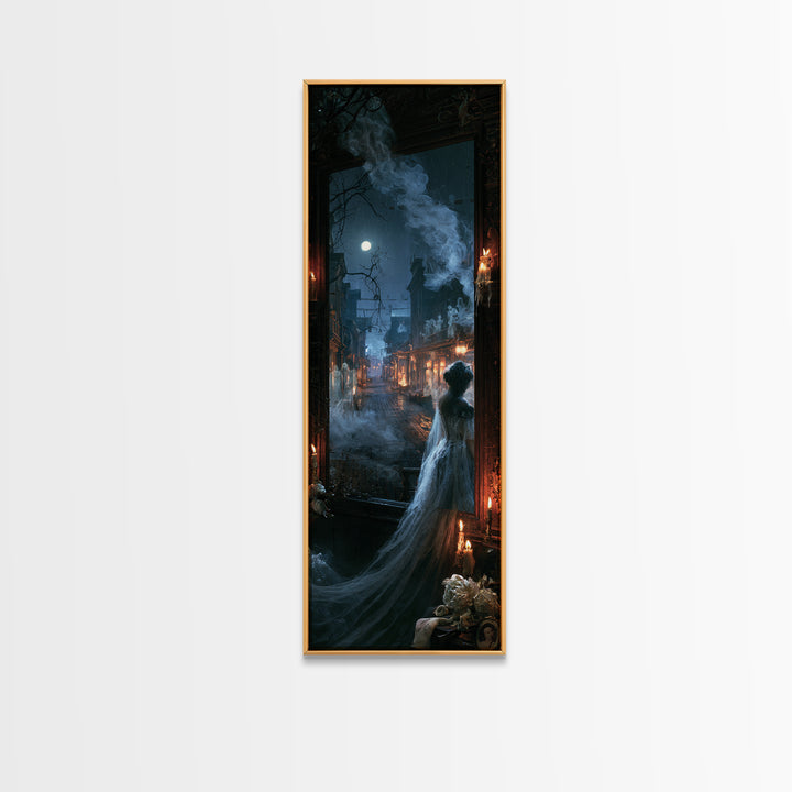 The Ghost Town Main Street, Macabre Victorian Decor, Tall Narrow Wall Art, Canvas Print, Gothic Wall Decor, Halloween Portrait Art