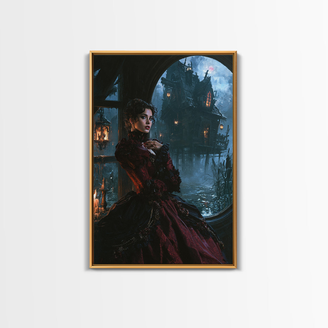 The Foggy Swamp Shack, Victorian Gothic Art, Vertical Wall Art, Canvas Print, Gothic Wall Decor, Halloween Portrait Art