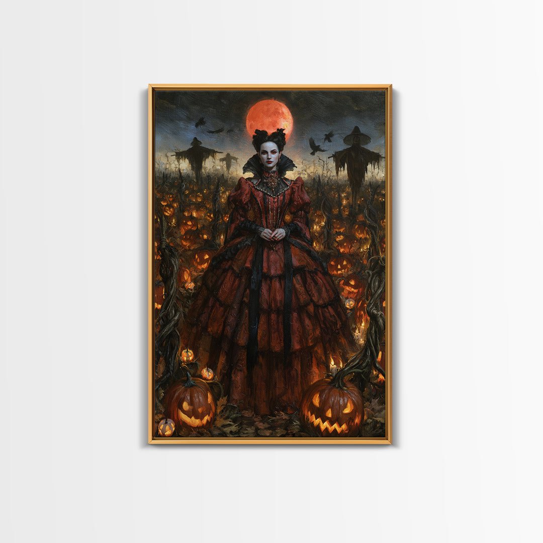 The Pumpkin Patch Maze, Victorian Gothic Art, Vertical Wall Art, Canvas Print, Gothic Wall Decor, Halloween Portrait Art, Dark Fantasy Art