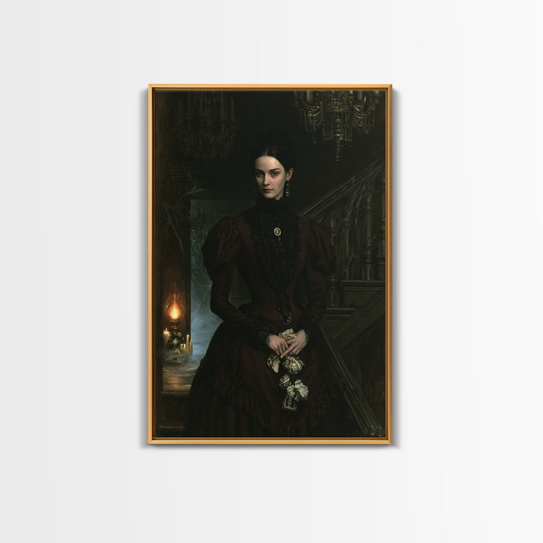 The Haunted Hotel, Antique Gothic Portrait, Vertical Wall Art, Framed Canvas Print, Gothic Wall Decor, Halloween Portrait Art