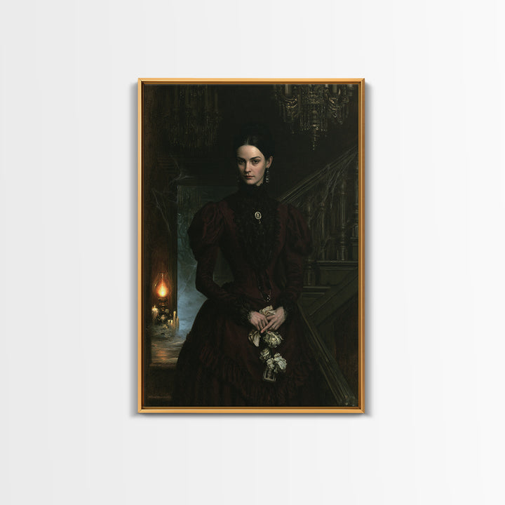 The Haunted Hotel, Antique Gothic Portrait, Vertical Wall Art, Framed Canvas Print, Gothic Wall Decor, Halloween Portrait Art