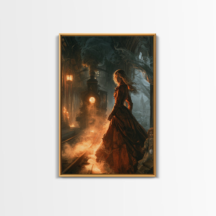 The Abandoned Train Station, Macabre Victorian Decor, Vertical Wall Art, Canvas Print, Gothic Wall Decor, Halloween Portrait Art