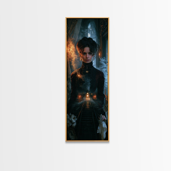 The Abandoned Train Station, Victorian Gothic Art, Tall Narrow Wall Art, Framed Canvas Print, Gothic Wall Decor, Halloween Portrait Art