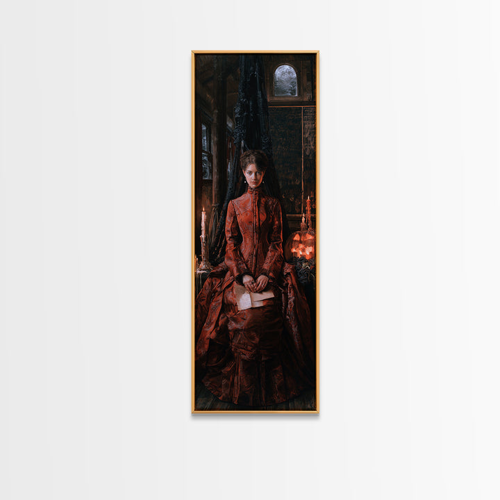 The Silent Schoolhouse, Victorian Gothic Art, Tall Narrow Wall Art, Framed Canvas Print, Gothic Wall Decor, Halloween Portrait Art