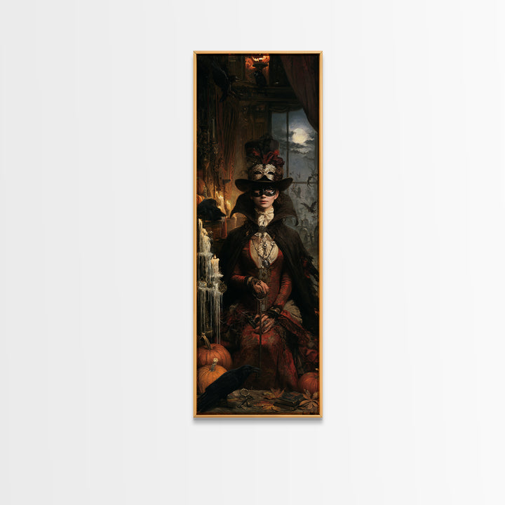 The Midnight Masquerade, Antique Gothic Portrait, Tall Narrow Wall Art, Canvas Print, Gothic Wall Decor, Halloween Portrait Art