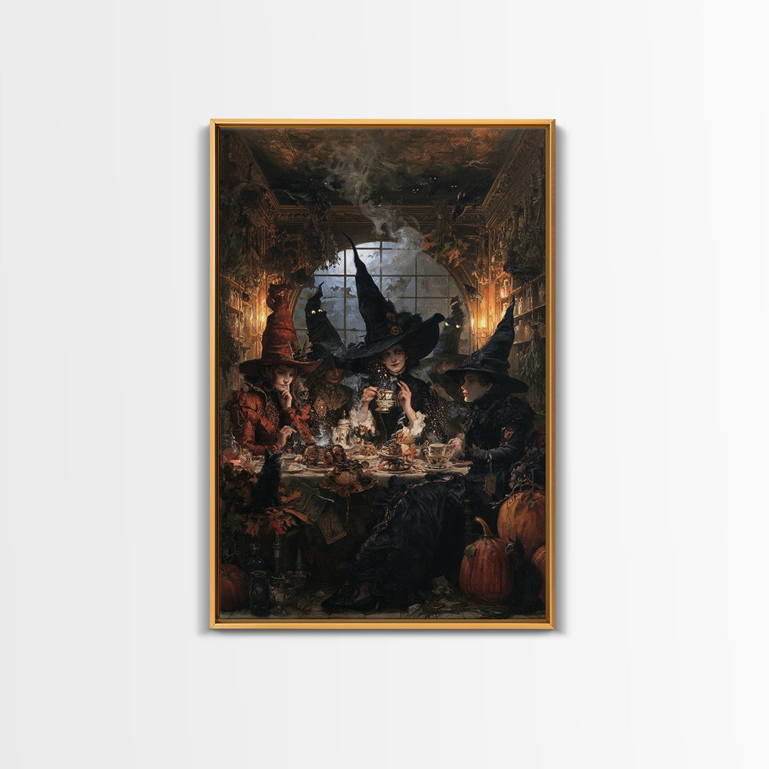 The Witches' Tea Party, Antique Gothic Portrait, Vertical Wall Art, Canvas Print, Gothic Wall Decor, Halloween Portrait Art