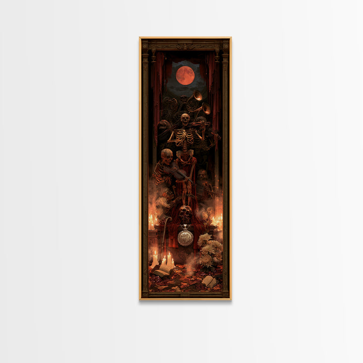 The Skeleton Orchestra, Dark Academia Wall Art, Tall Narrow Wall Art, Canvas Print, Gothic Wall Decor, Halloween Portrait Art