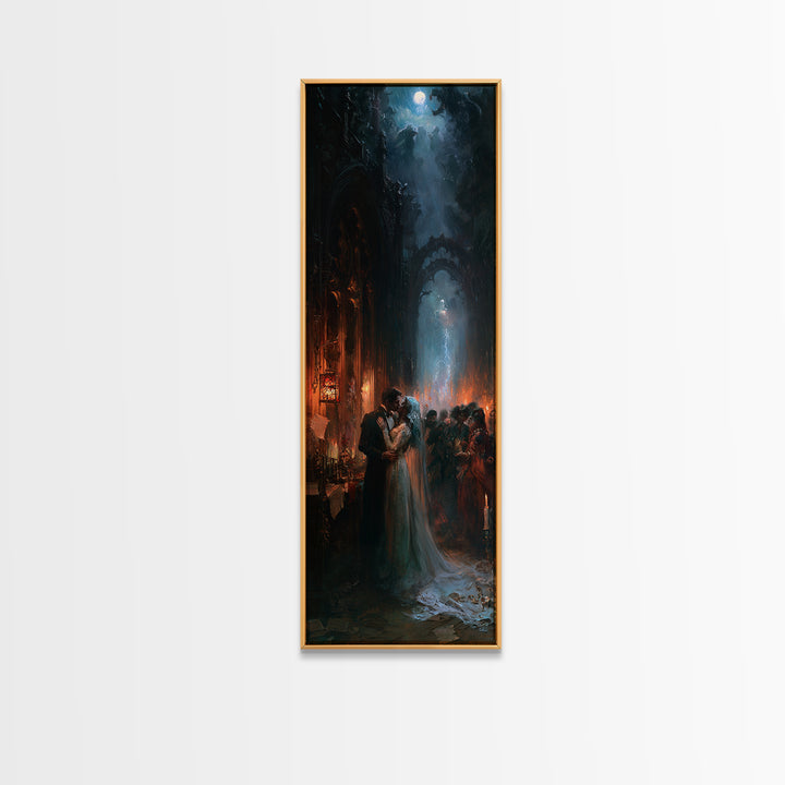 The Ghost Wedding, Victorian Gothic Art, Tall Narrow Wall Art, Canvas Print, Gothic Wall Decor, Halloween Portrait Art, Spooky Wall Decor