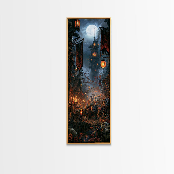 The Monster Parade, Dark Academia Wall Art, Tall Narrow Wall Art, Canvas Print, Gothic Wall Decor, Halloween Portrait Art, Gothic Home Decor