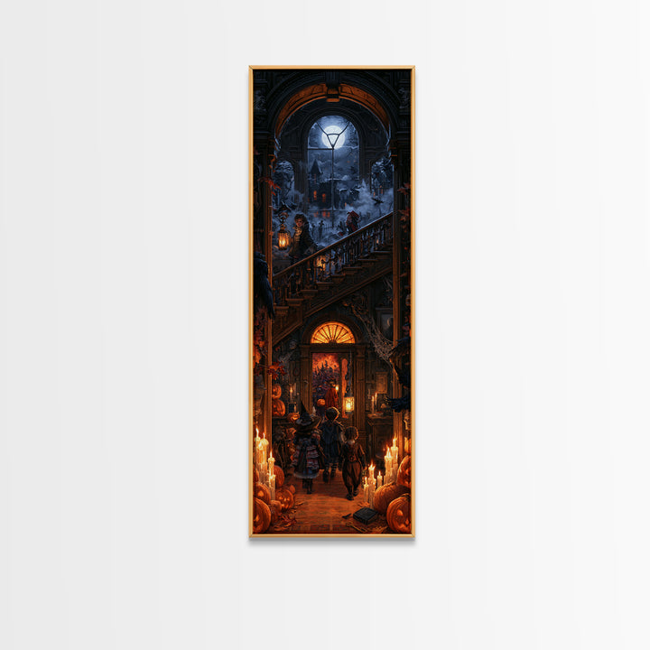 The Trick-Or-Treat Procession, Macabre Victorian Decor, Tall Narrow Wall Art, Canvas Print, Gothic Wall Decor, Halloween Portrait Art