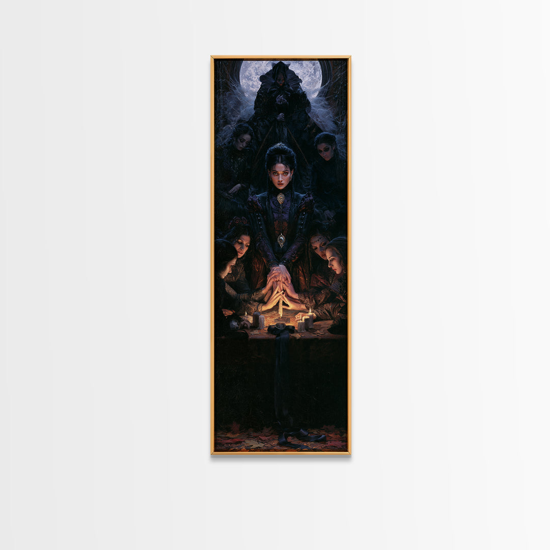 The Candlelit Seance, Antique Gothic Portrait, Tall Narrow Wall Art, Framed Canvas Print, Gothic Wall Decor, Halloween Portrait Art