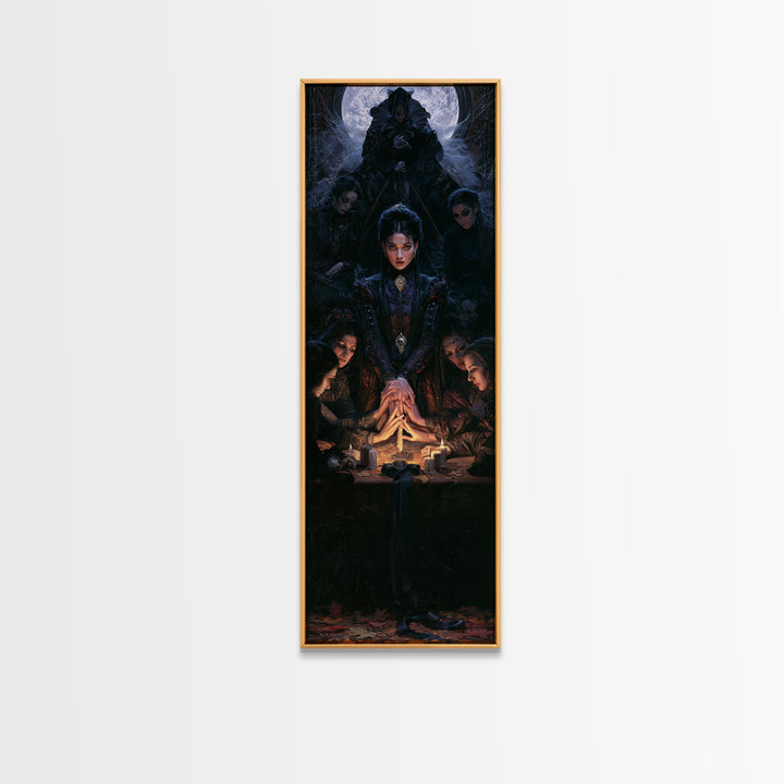 The Candlelit Seance, Antique Gothic Portrait, Tall Narrow Wall Art, Framed Canvas Print, Gothic Wall Decor, Halloween Portrait Art