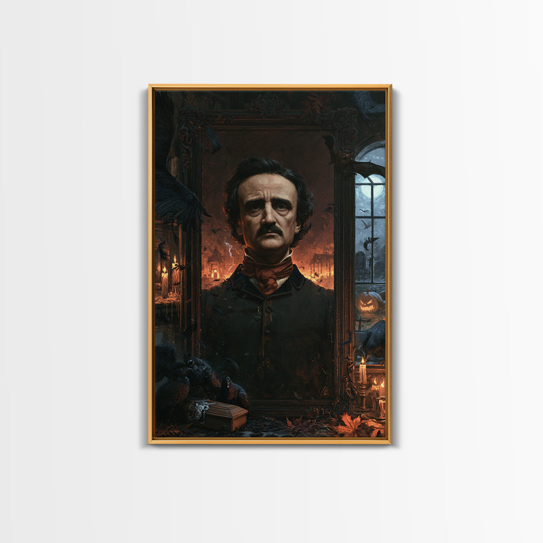 The Raven Funeral, Dark Academia Wall Art, Vertical Wall Art, Framed Canvas Print, Gothic Wall Decor, Halloween Portrait Art