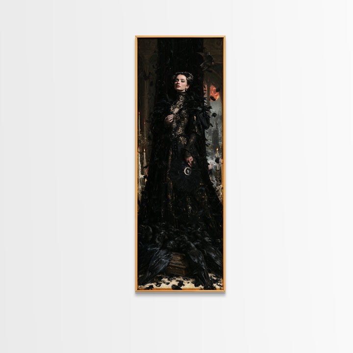 The Raven Funeral, Antique Gothic Portrait, Tall Narrow Wall Art, Canvas Print, Gothic Wall Decor, Halloween Portrait Art