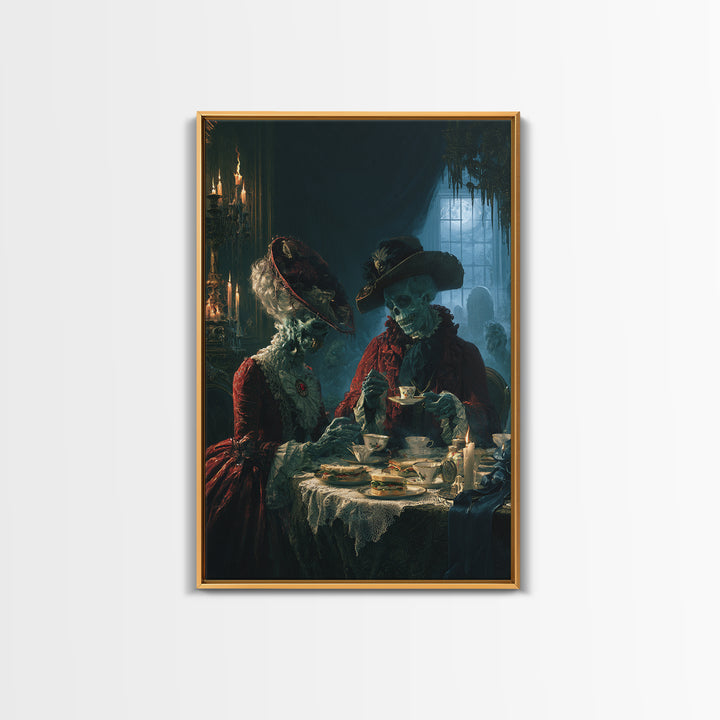 The Zombie Picnic, Macabre Victorian Decor, Vertical Wall Art, Canvas Print, Gothic Wall Decor, Halloween Portrait Art, Statement Wall Art