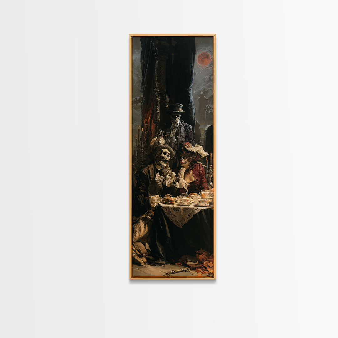 The Zombie Picnic, Victorian Horror Portrait, Tall Narrow Wall Art, Canvas Print, Gothic Wall Decor, Halloween Portrait Art