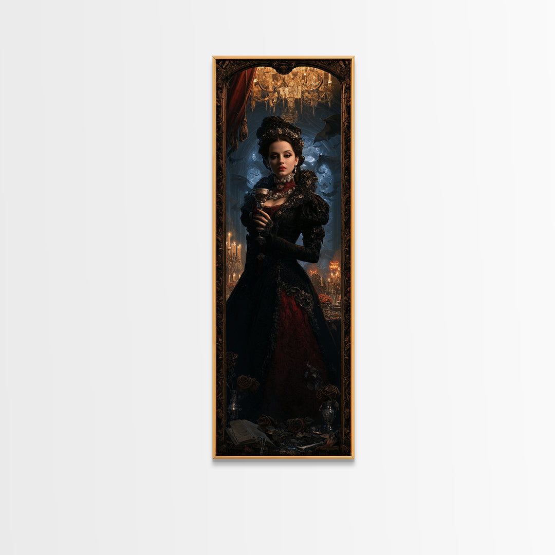 The Vampire Banquet, Antique Gothic Portrait, Tall Narrow Wall Art, Canvas Print, Gothic Wall Decor, Halloween Portrait Art, Horror Wall Art