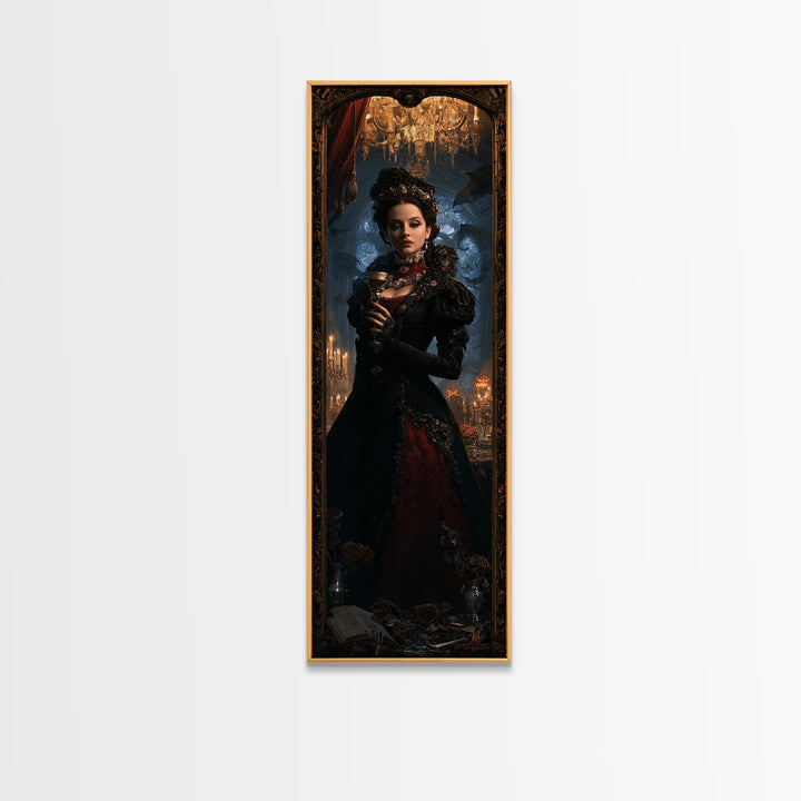 The Vampire Banquet, Antique Gothic Portrait, Tall Narrow Wall Art, Canvas Print, Gothic Wall Decor, Halloween Portrait Art, Horror Wall Art