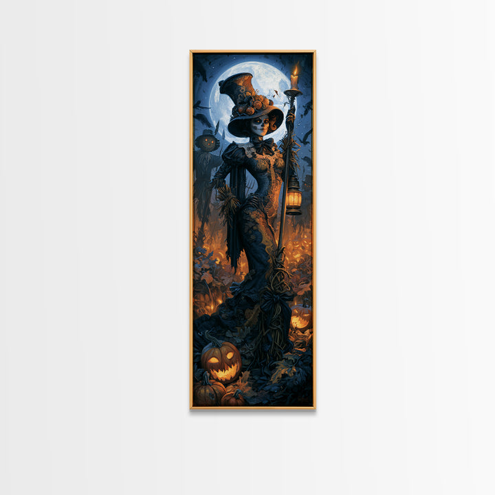 The Scarecrow Uprising, Dark Academia Wall Art, Tall Narrow Wall Art, Framed Canvas Print, Gothic Wall Decor, Halloween Portrait Art