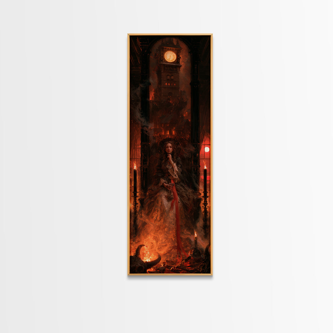 The Thirteenth Bell, Victorian Horror Portrait, Tall Narrow Wall Art, Framed Canvas Print, Gothic Wall Decor, Halloween Portrait Art