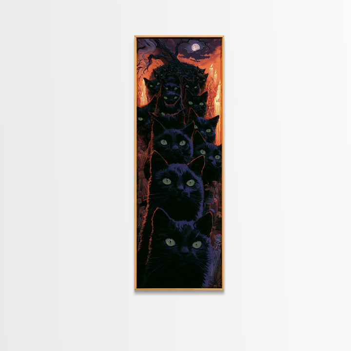 The Black Cat Gathering, Macabre Victorian Decor, Tall Narrow Wall Art, Framed Canvas Print, Gothic Wall Decor, Halloween Portrait Art