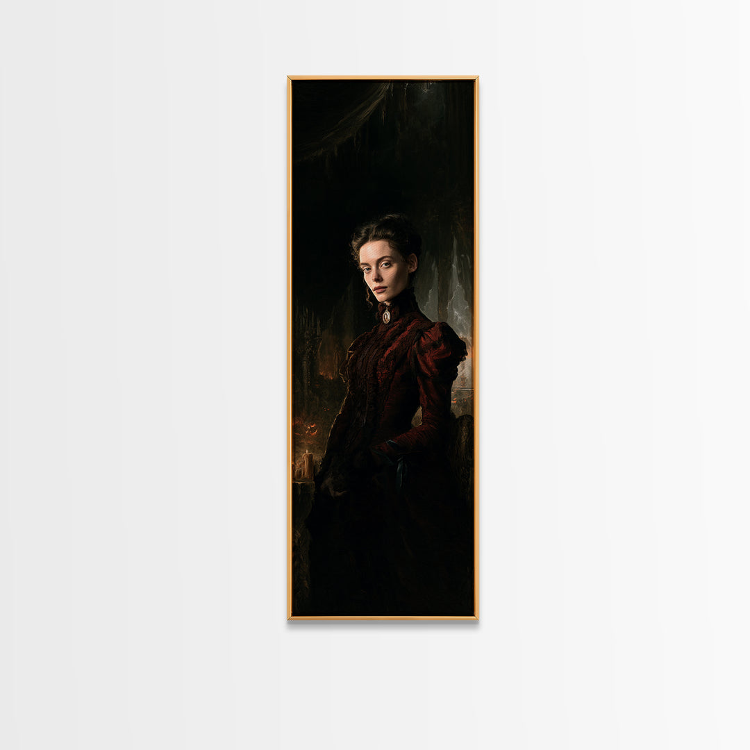 The Halloween Storm, Dark Academia Wall Art, Tall Narrow Wall Art, Framed Canvas Print, Gothic Wall Decor, Halloween Portrait Art