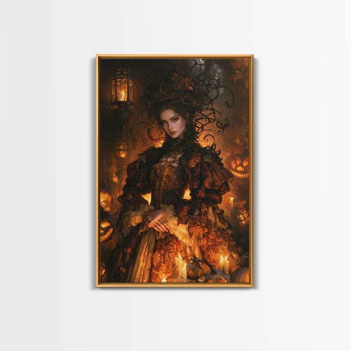 The First Frost Awakening, Victorian Gothic Art, Vertical Wall Art, Framed Canvas Print, Gothic Wall Decor, Halloween Portrait Art