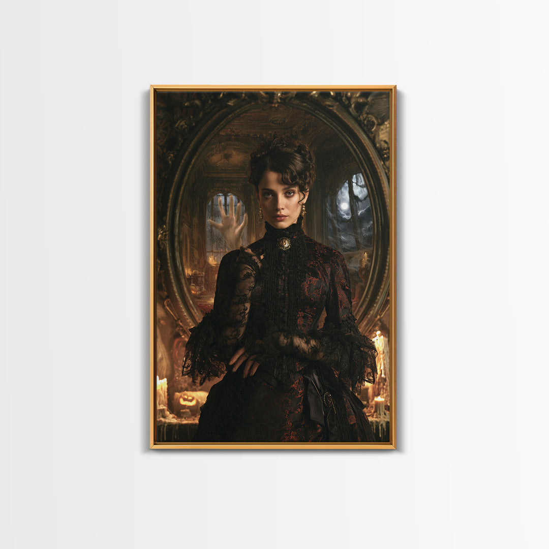 The Cursed Mirror, Victorian Gothic Art, Vertical Wall Art, Canvas Print, Gothic Wall Decor, Halloween Portrait Art, Halloween Decor