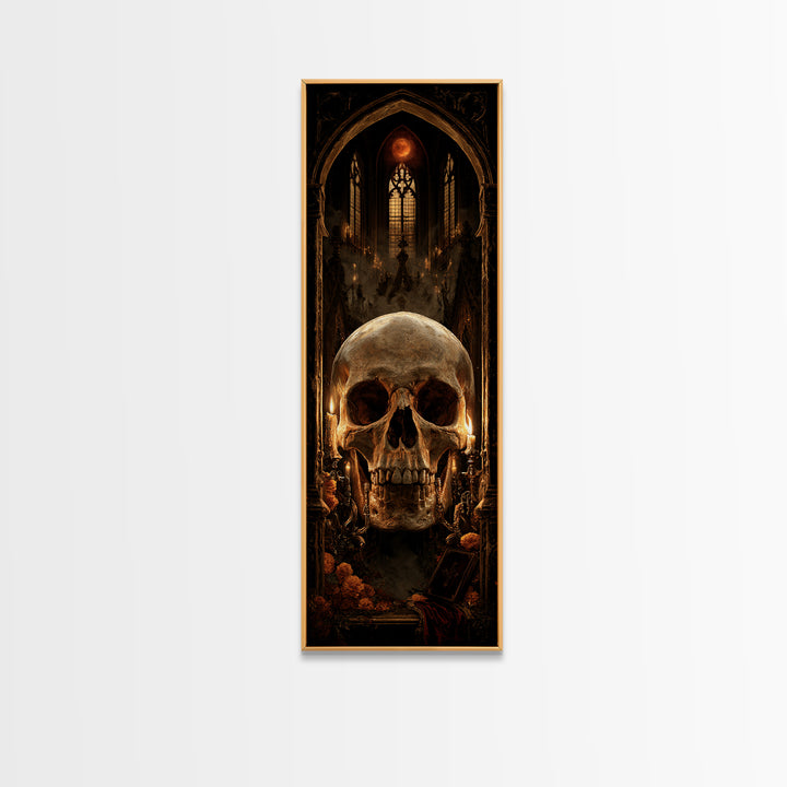 The Talking Skull, Dark Academia Wall Art, Tall Narrow Wall Art, Framed Canvas Print, Gothic Wall Decor, Halloween Portrait Art