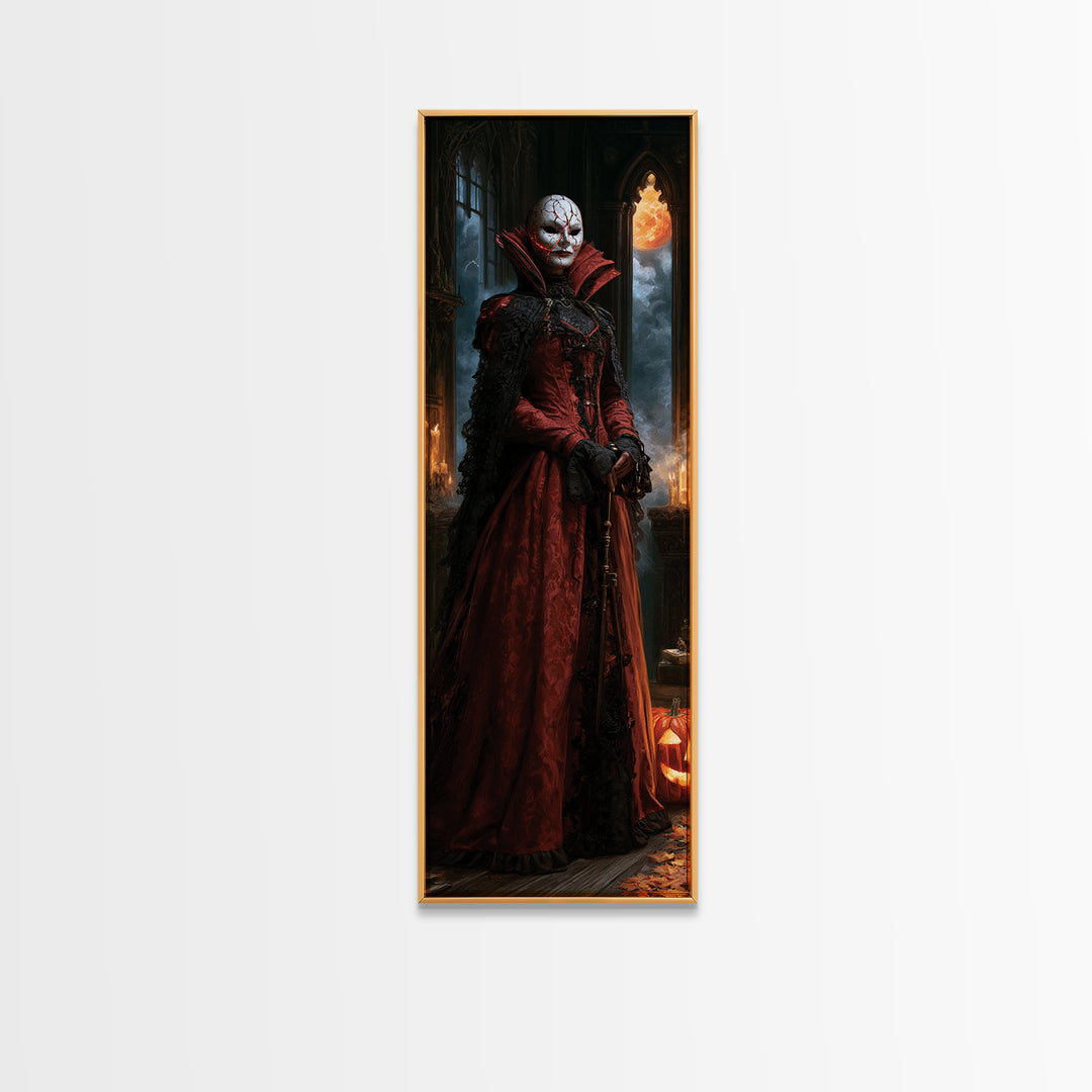 The Cracked Porcelain Mask, Macabre Victorian Decor, Tall Narrow Wall Art, Canvas Print, Gothic Wall Decor, Halloween Portrait Art