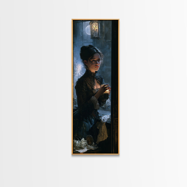 The Haunted Music Box, Antique Gothic Portrait, Tall Narrow Wall Art, Canvas Print, Gothic Wall Decor, Halloween Portrait Art