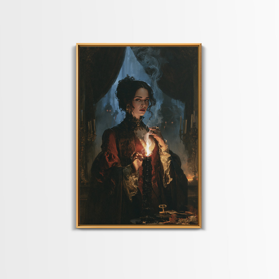 The Black Wax Candle, Dark Academia Wall Art, Vertical Wall Art, Canvas Print, Gothic Wall Decor, Halloween Portrait Art, Horror Wall Art