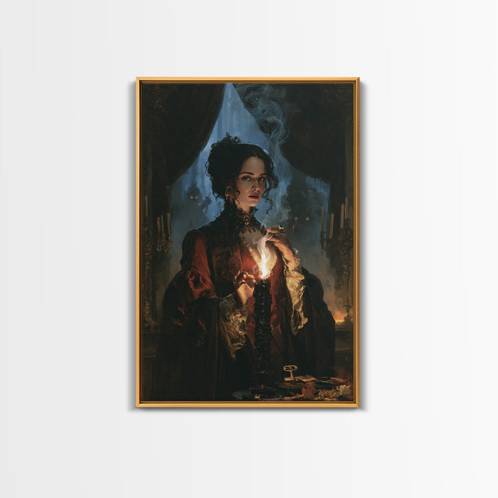 The Black Wax Candle, Dark Academia Wall Art, Vertical Wall Art, Canvas Print, Gothic Wall Decor, Halloween Portrait Art, Horror Wall Art