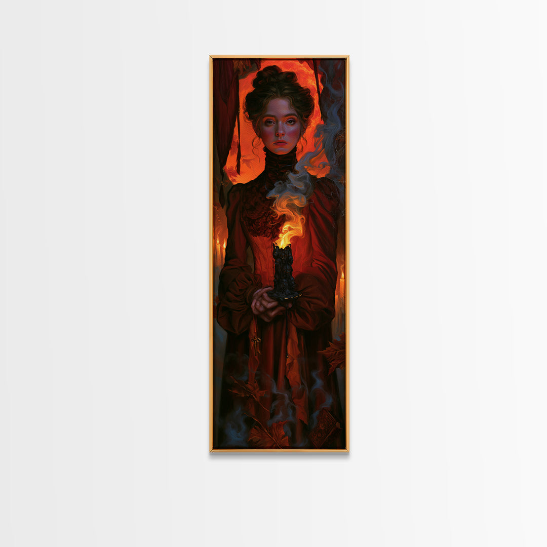 The Black Wax Candle, Macabre Victorian Decor, Tall Narrow Wall Art, Canvas Print, Gothic Wall Decor, Halloween Portrait Art