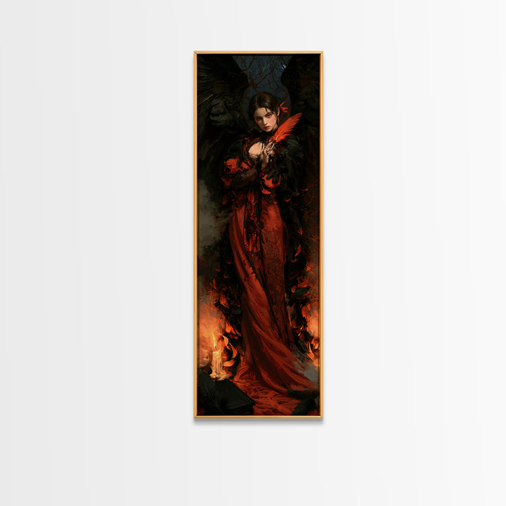 The Raven-Feather Quill, Victorian Horror Portrait, Tall Narrow Wall Art, Canvas Print, Gothic Wall Decor, Halloween Portrait Art